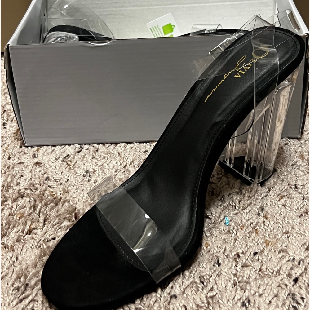 Olivia Ferguson sandal heels. Size 10. Heel height ~4.5inches. Color black.